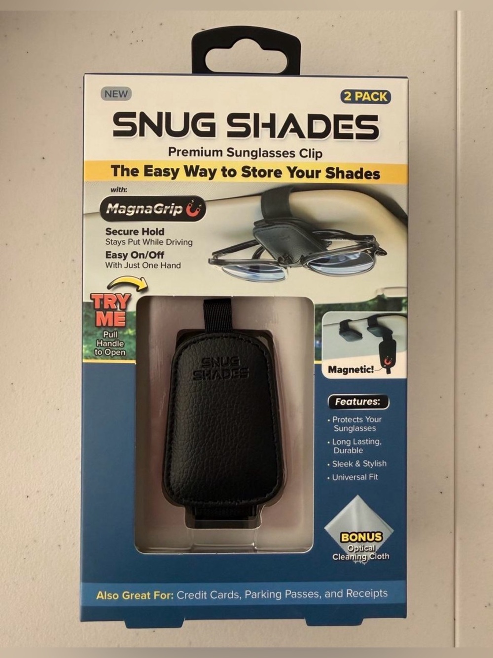 Snug Shades Magnetic Sunglasses Clip - Black (2 Pack)